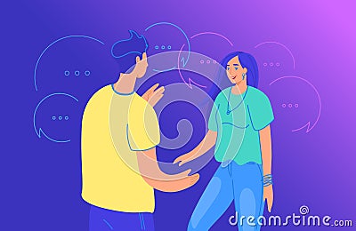 Live conversation between two friends gradient vector illustration of young people standing together and talking about something Vector Illustration