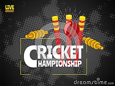 Live Cricket poster or banner design. Cartoon Illustration