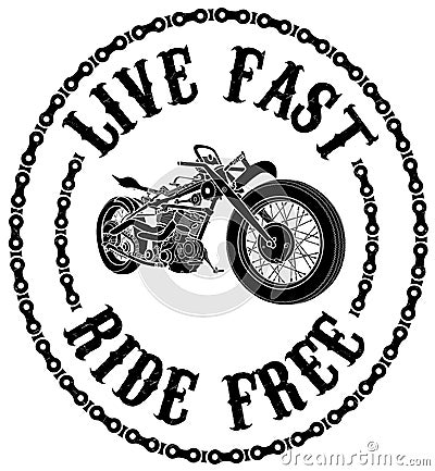 Live Fast, Ride Free Chain Design with Custom Motrocycle Stock Photo