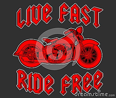 Live Fast, Ride Free Red vintage motorcycle art Stock Photo