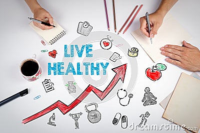 Live healthy concept. Healty lifestyle background. The meeting at the white office table Stock Photo