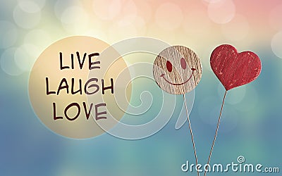 Live laugh love with heart and smile emoji Stock Photo