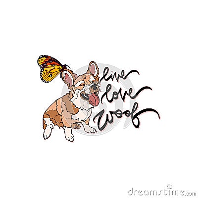 Live, love, woof. Vector illustation with dog. Vector Illustration