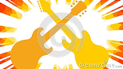 Live music event flyer background of two orange electric guitars clash over fire starburst Vector Illustration