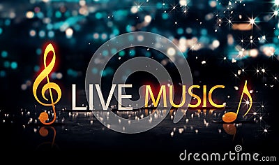 Live Music Gold Silver City Bokeh Star Shine Blue Background 3D Stock Photo