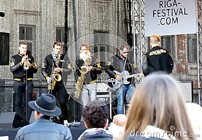 Live music on 75th Anniversary of John Lennon festival in Riga Editorial Stock Photo