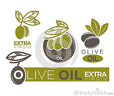 Live olive oil extra virgin flat logotypes on white. Vector Vector Illustration