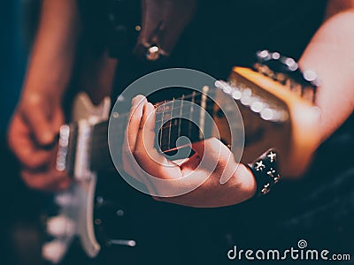 Live rock concert punk musician electric guitar Stock Photo