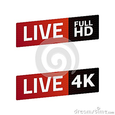 Live Stream sign set. FULL HD, 4K. emblem, logo. Color gradient. Vector Illustration