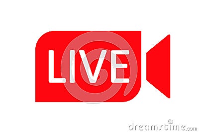 Live streaming camera icon. Video broadcasting and live streaming icon. Button, red symbols for TV, news, movies, shows Vector Illustration