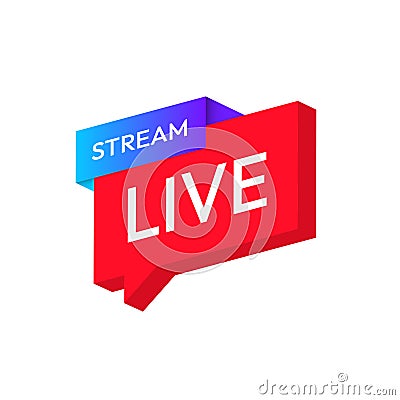 Live streaming icon, isometric style. Red symbol and button for live streaming, broadcasting, and online stream. Lower third Vector Illustration
