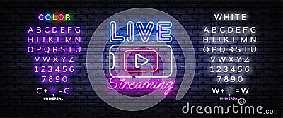 Live Streaming Only neon text vector design template. Live Video neon sign, light banner, design element, night bright Vector Illustration