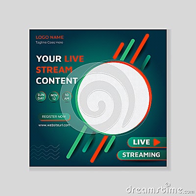 Live Streaming Social Media Post template Premium EPS Vector Illustration