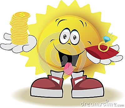 Live sun with face, arms and feet Vector Illustration