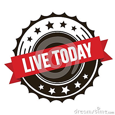 LIVE TODAY text on red brown ribbon stamp Stock Photo