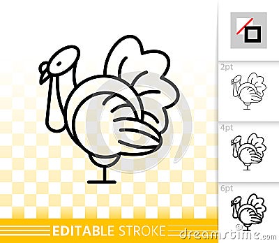 Turkey simple black line thanksgiving vector icon Vector Illustration