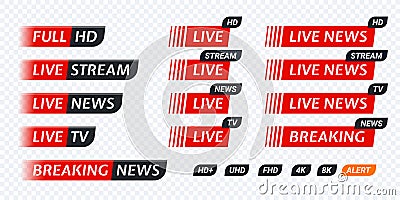 Live stream TV news tag icon. Video symbol live broadcasting Vector Illustration