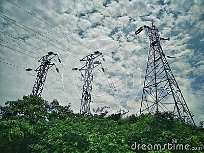 Live Wire Electricity tower Connectivity Stock Photo