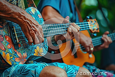 Vibrant Ukulele Melodies in Suburban Harmony Stock Photo