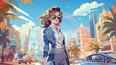 A lively and modern vector illustration portraying a woman with a backpack, AI-generated Cartoon Illustration