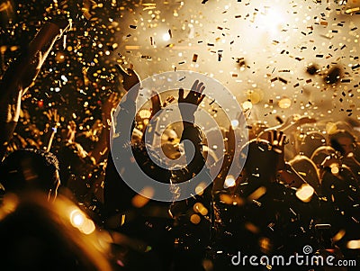 A lively nightclub scene: friends raise glasses, celebrate, revel in fun, confetti fills the air Stock Photo