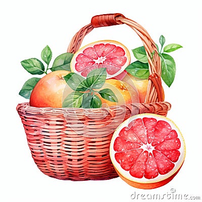 Lively Watercolor Grapefruit Basket Illustration - Eye-catching Clipart Cartoon Illustration