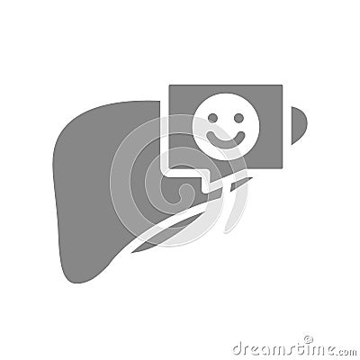 Liver with happy face in chat bubble gray icon. Accessory digestive organ symbol Vector Illustration