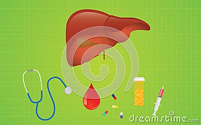 Liver hepatitis disease with mediicine pills and healthcare icon Vector Illustration