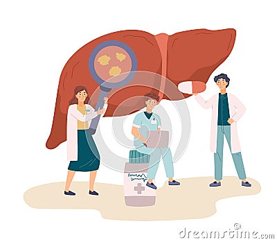 Liver hepatitis treatment concept in flat vector illustration isolated on white Vector Illustration