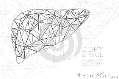Liver shape wireframe polygon silver frame structure, Medical Science Organ concept design illustration isolated on black gradient Vector Illustration