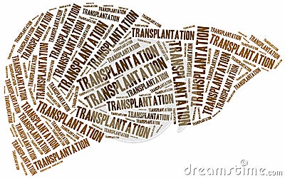 Liver transplantation. Word cloud illustration. Cartoon Illustration