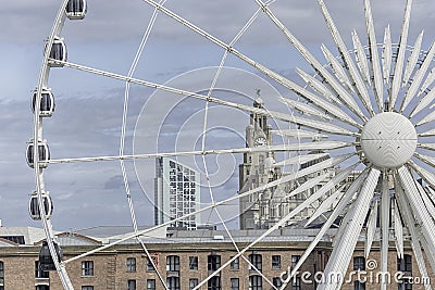 Liverpool Cityscape - Liverpool Liver Building and Liverpool Eye Editorial Stock Photo