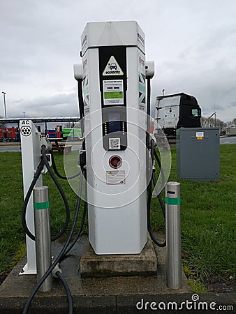 Liverpool, England - APRIL 2 : car charging at electric vehicle charging station in gas service on April 2, 2019 in Liverpool, Eng Editorial Stock Photo