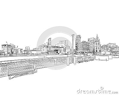 Liverpool.England. United Kingdom of Great Britain. Hand drawn vector illustration Vector Illustration