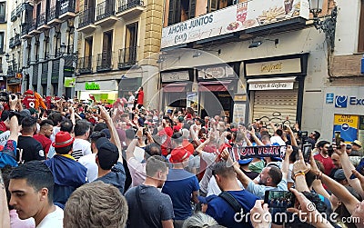 Liverpool fans in the Plaza Mayor Editorial Stock Photo