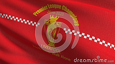 Liverpool flag blowing in the wind isolated, England. Red bird animal for the emblem of Liverpool Football Club FC Premier League Cartoon Illustration