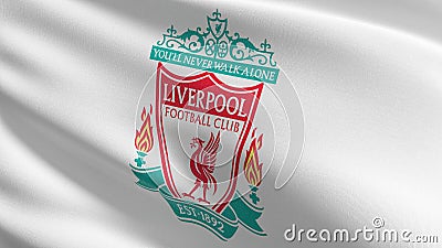 Liverpool flag blowing in the wind isolated, England. Red bird animal for the emblem of Liverpool Football Club FC Premier League Cartoon Illustration