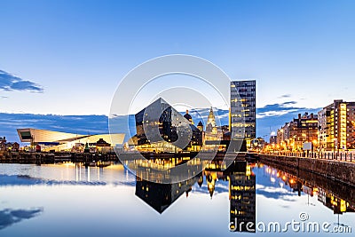 Liverpool Skyline Pier head sunset Stock Photo