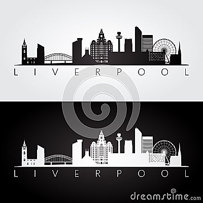 Liverpool skyline and landmarks silhouette Vector Illustration