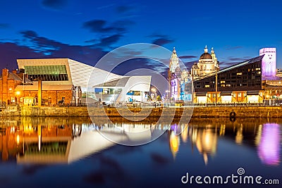 Liverpool Skyline Pier head sunset Stock Photo