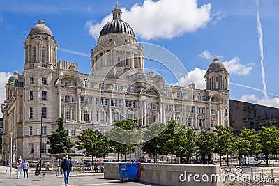 Port of Liverpool Building, Mann Island, Liverpool, England on July 14, 2021. Unidentified people Editorial Stock Photo