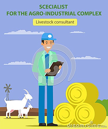 Livestock Consultant. Argo-Industrial Complex. Vector Illustration