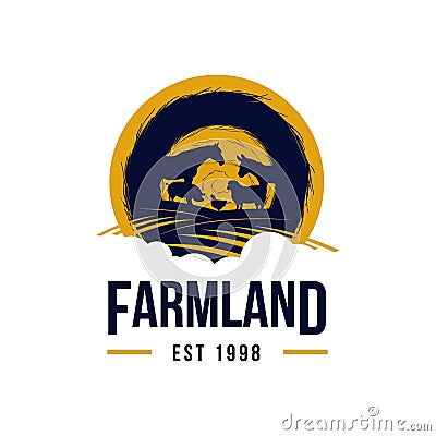 Livestock Farm Land Logo with silhouette of animals Vector Illustration