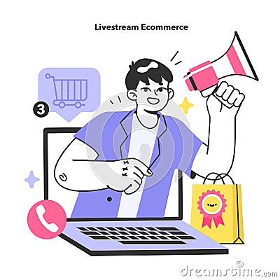 Livestream e-commerce. Blogger live selling products on social Vector Illustration