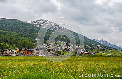 Summer view of Livigno, an Italian town in the province of Sondrio in Lombardy and renowned winter Editorial Stock Photo