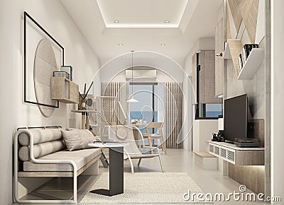 Living area in townhouse interior modern natural style Stock Photo