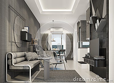 Living area in townhouse interior modern natural style Stock Photo