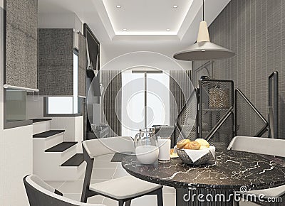 Living area in townhouse interior modern natural style Stock Photo
