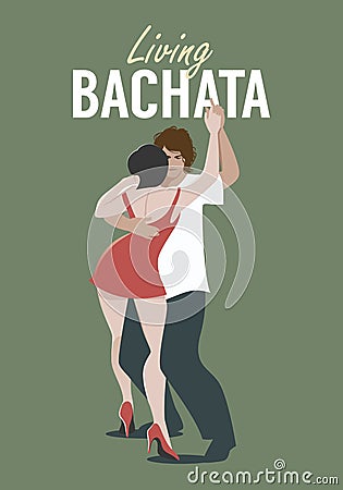 Living Bachata. Young couple dancing latin music Vector Illustration