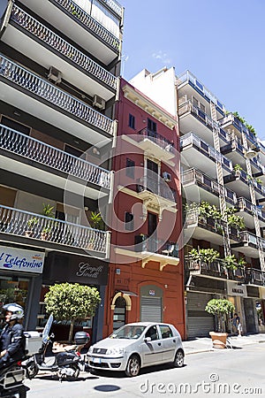 Living block with closed shops at the main level Stock Photo